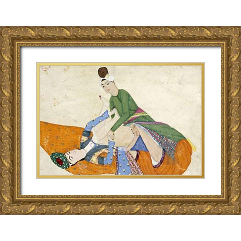 An Erotic Scene Gold Ornate Wood Framed Art Print with Double Matting by Turkey, Abdullah Bokhari