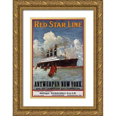 Red Star Line, Antwerpen-New York Gold Ornate Wood Framed Art Print with Double Matting by Unknown
