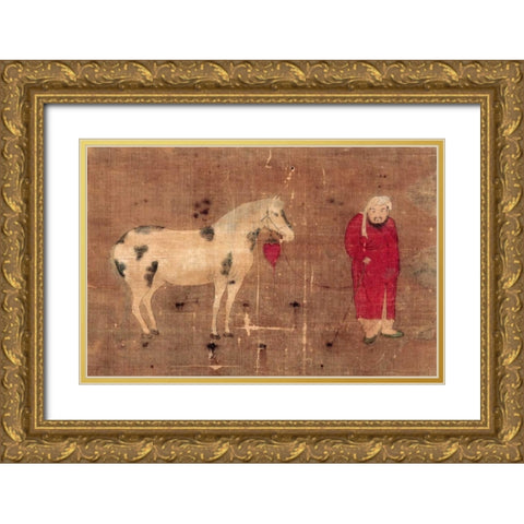 Horse and Foreign Groom Gold Ornate Wood Framed Art Print with Double Matting by Unknown