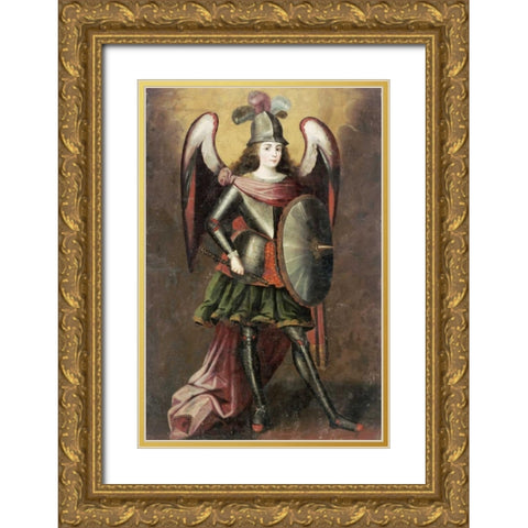 Archangel Michael Gold Ornate Wood Framed Art Print with Double Matting by Unknown