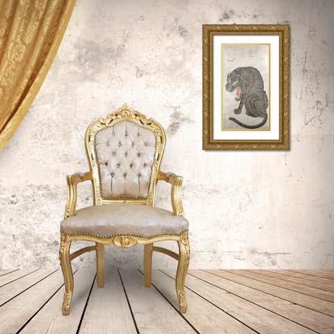 Tiger and Bats Gold Ornate Wood Framed Art Print with Double Matting by Unknown