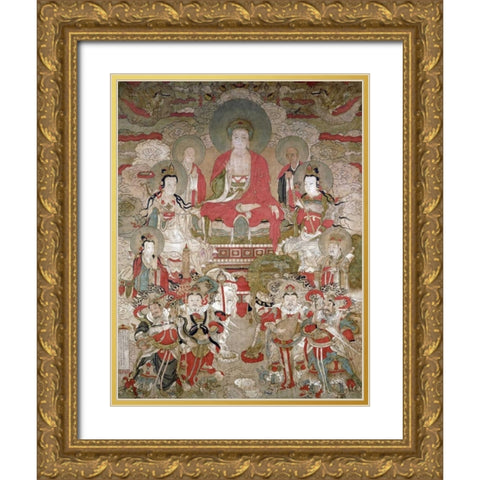 Buddhas Gold Ornate Wood Framed Art Print with Double Matting by Unknown