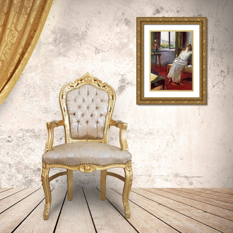 Seated Woman With a Book Gold Ornate Wood Framed Art Print with Double Matting by Ury, Lesser