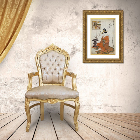 The Courtesan Karakoto Gold Ornate Wood Framed Art Print with Double Matting by Utamaro, Kitagawa