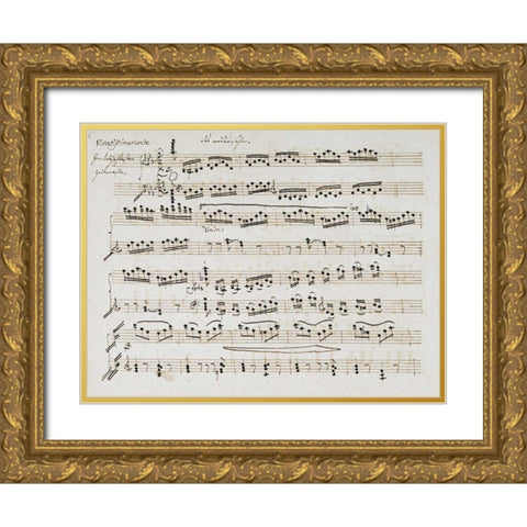 Manuscript of The Second and Third Movements, Piano Sonata In E Flat Gold Ornate Wood Framed Art Print with Double Matting by Beethoven, Ludwig Van