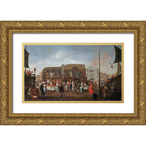 Bartholomew Fair Gold Ornate Wood Framed Art Print with Double Matting by Heemskerk, Egbert Van