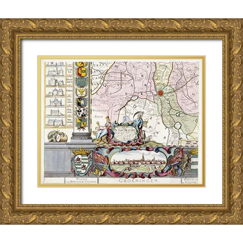 Large Wall Map of Groningen. W. and F Gold Ornate Wood Framed Art Print with Double Matting by Helpen, Coenders Van