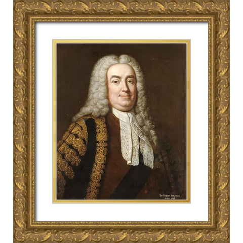 Portrait of Sir Robert Walpole Gold Ornate Wood Framed Art Print with Double Matting by Van Loo, Jean Baptiste