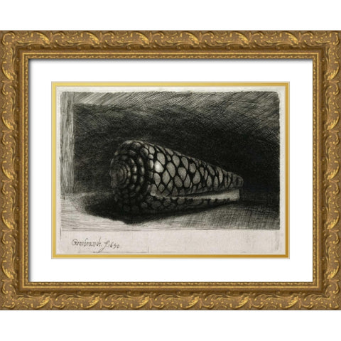 The Shell - Conus Marmoreus Gold Ornate Wood Framed Art Print with Double Matting by Van Rijn, Rembrandt