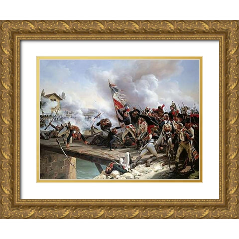 La Bataille Du Pont dArcole Gold Ornate Wood Framed Art Print with Double Matting by Horace Vernet, Emile Jean