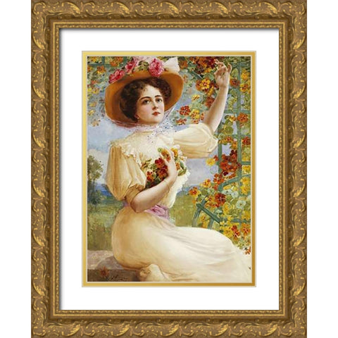 A Summer Beauty Gold Ornate Wood Framed Art Print with Double Matting by Vernon, Emile