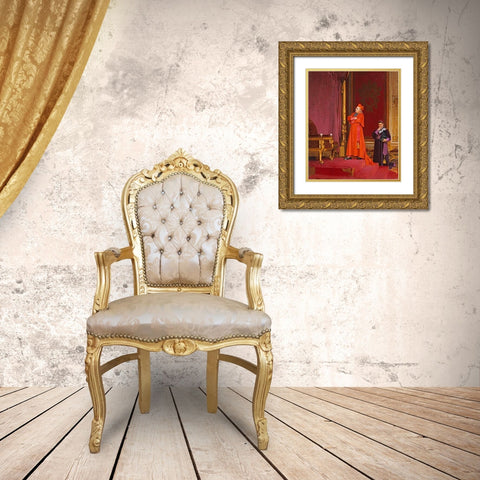A Cardinal Looking at Napoleons Throne Gold Ornate Wood Framed Art Print with Double Matting by Vibert, Jean Georges
