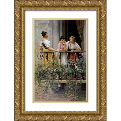 The Balcony Gold Ornate Wood Framed Art Print with Double Matting by Von Blaas, Eugene