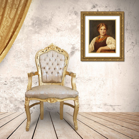 A Bavarian Peasant Girl Gold Ornate Wood Framed Art Print with Double Matting by Von Defregger, Franz