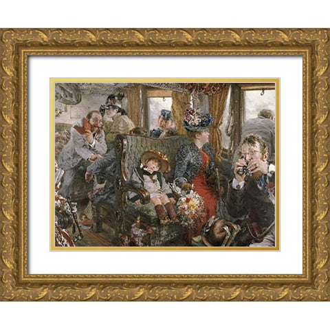 On The Train, Observed From Life Gold Ornate Wood Framed Art Print with Double Matting by Von Menzel, Adolf