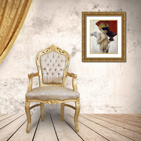 Cupid at The Masked Ball Gold Ornate Wood Framed Art Print with Double Matting by Von Stuck, Franz