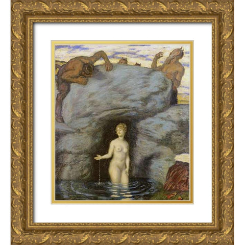 Quellnymphe Von Faunen Belauscht Gold Ornate Wood Framed Art Print with Double Matting by Von Stuck, Franz