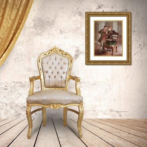 A Drawing Room Scene Gold Ornate Wood Framed Art Print with Double Matting by Walker, Frederick