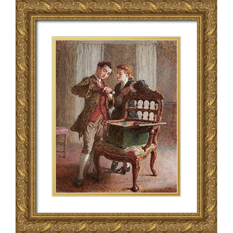 A Drawing Room Scene Gold Ornate Wood Framed Art Print with Double Matting by Walker, Frederick
