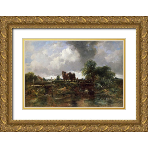 A Wooded River Landscape Gold Ornate Wood Framed Art Print with Double Matting by Watts, Frederick Waters
