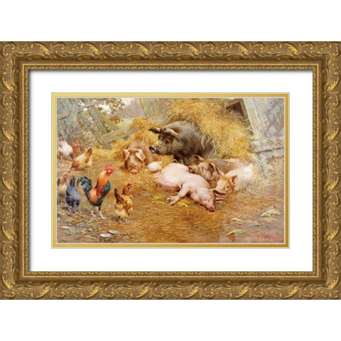 My Ladys at Home Gold Ornate Wood Framed Art Print with Double Matting by Weekes, Herbert William