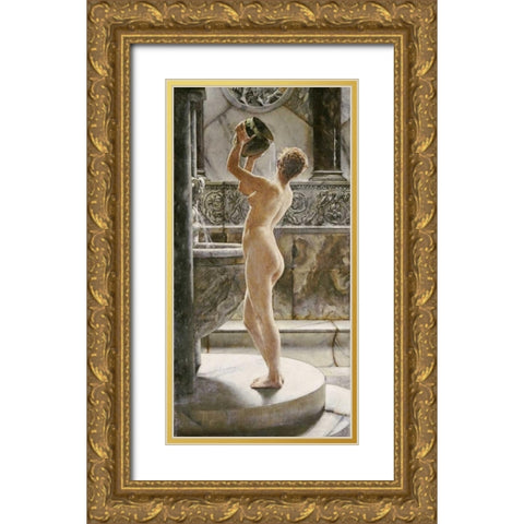 The Bath Gold Ornate Wood Framed Art Print with Double Matting by Weguelin, John Richard