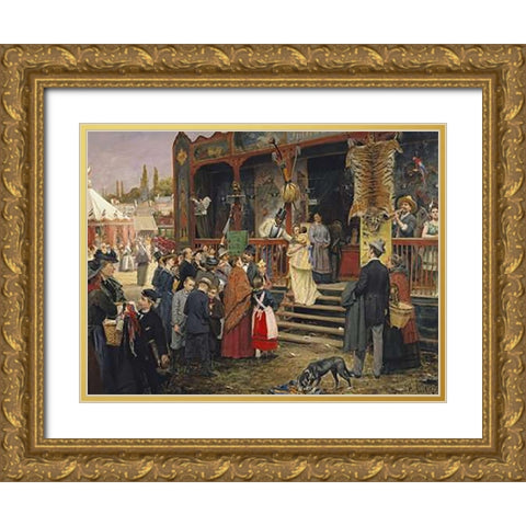 A Fair In Berlin Gold Ornate Wood Framed Art Print with Double Matting by Welz, Carl