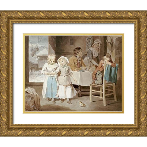 The Pet Robin Gold Ornate Wood Framed Art Print with Double Matting by Wheatley, Francis