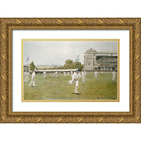 Cricket at Lords Gold Ornate Wood Framed Art Print with Double Matting by Wollen, W.B.