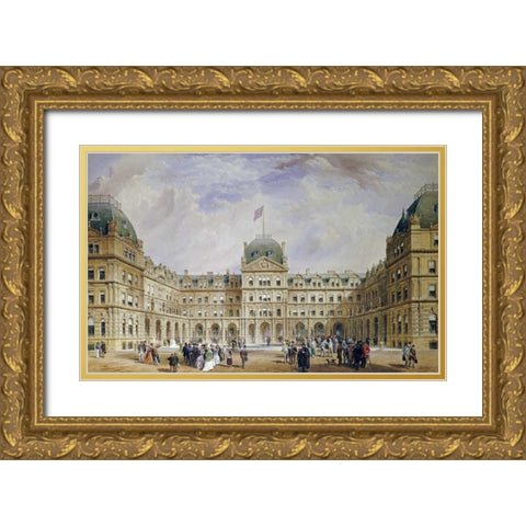 The Quadrangle of The New Liverpool Exchange Gold Ornate Wood Framed Art Print with Double Matting by Wyatt, Thomas Henry