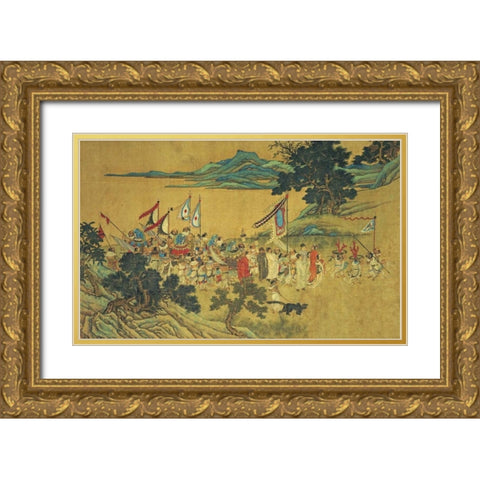 Foreign Tributaries En Route To China Gold Ornate Wood Framed Art Print with Double Matting by Xi, Shang