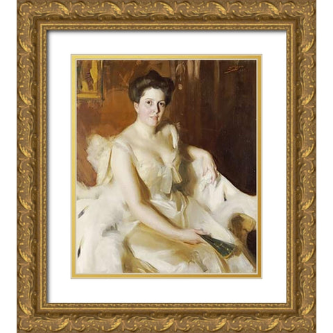Portrait of Mrs De Ver Warner Gold Ornate Wood Framed Art Print with Double Matting by Zorn, Anders Leonard