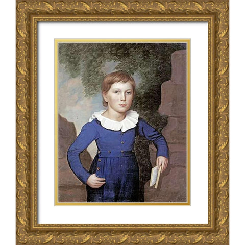 Portrait of a Boy Gold Ornate Wood Framed Art Print with Double Matting by American School