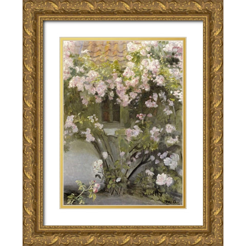 Climbing Roses Gold Ornate Wood Framed Art Print with Double Matting by Ancher, Michael