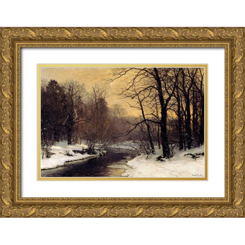 A Winter River Landscape Gold Ornate Wood Framed Art Print with Double Matting by Anderson-Lundby, Anders