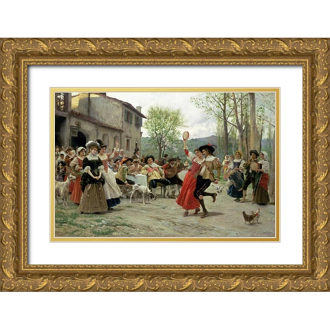 Silks and Satins at The Wedding Dance Gold Ornate Wood Framed Art Print with Double Matting by Andreotti, Federigo