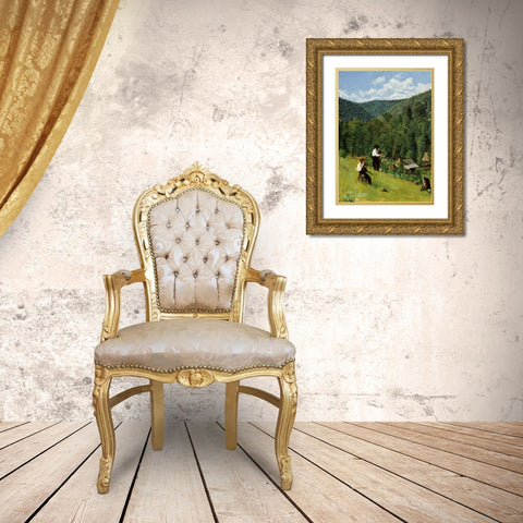 The Farmer and His Son at Harvesting Gold Ornate Wood Framed Art Print with Double Matting by Anshutz, Thomas Pollock