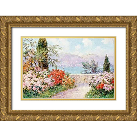 The Gardens of The Villa Melzi on Lake Como Gold Ornate Wood Framed Art Print with Double Matting by Arnold, Friederich