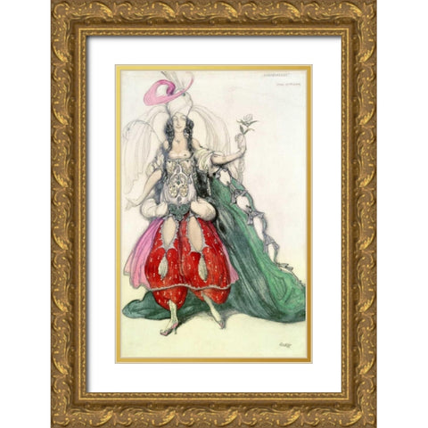 Costume Design For Scheherazade Gold Ornate Wood Framed Art Print with Double Matting by Bakst, Leon