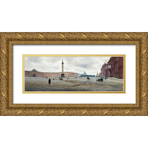 The Hermitage Palace and Palace Square Gold Ornate Wood Framed Art Print with Double Matting by Balunin, Mikhail Abramovich