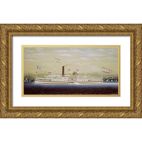 Paddle Steamboat Gold Ornate Wood Framed Art Print with Double Matting by Bard, James