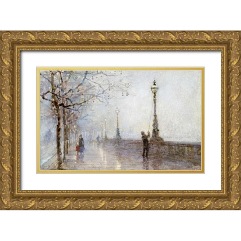The Last Lamp, Thames Embankment Gold Ornate Wood Framed Art Print with Double Matting by Bartom, Rose Maynard