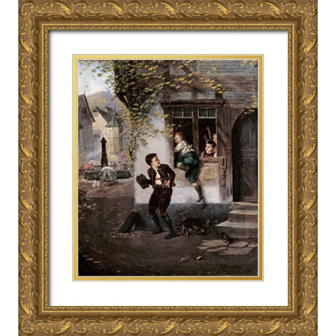 The Naughty Schoolboys Gold Ornate Wood Framed Art Print with Double Matting by Beinke, Fritz