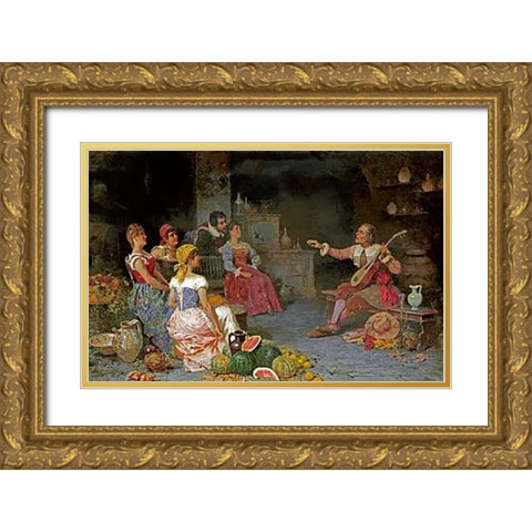 The Serenade Gold Ornate Wood Framed Art Print with Double Matting by Bergamini, Francesco