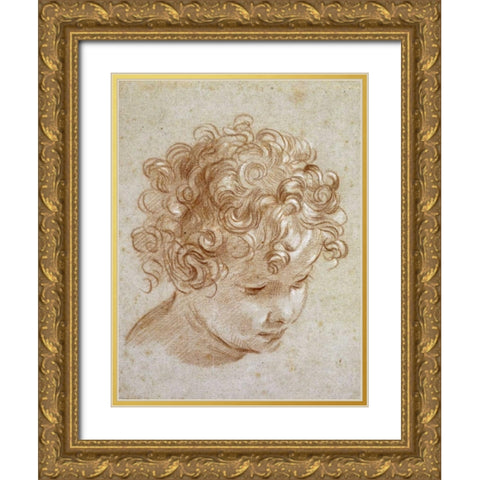 The Head of a Child Gold Ornate Wood Framed Art Print with Double Matting by Berrettoni, Niccolo