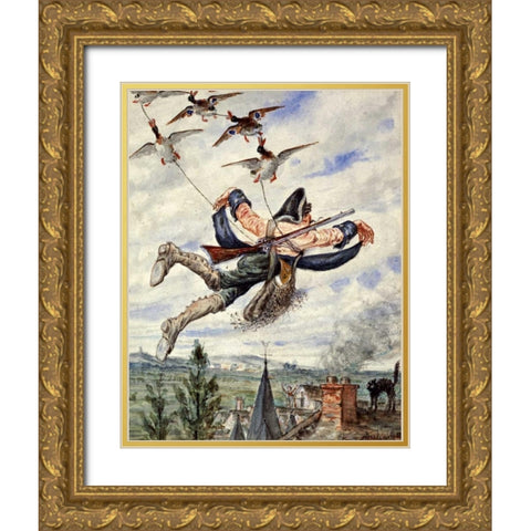 Illustrations For The Adventures of Baron Munchausen Gold Ornate Wood Framed Art Print with Double Matting by Bichard, Alphonse Adolf