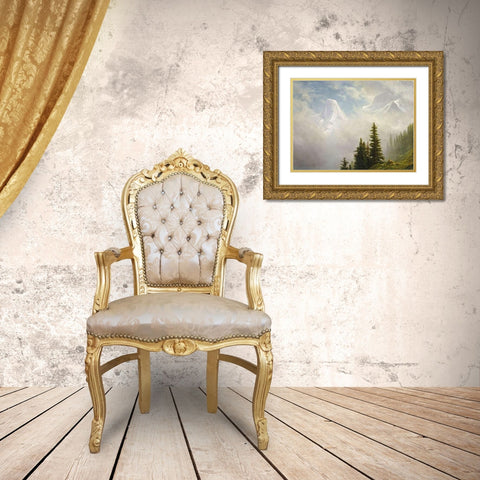 High In The Mountains Gold Ornate Wood Framed Art Print with Double Matting by Bierstadt, Albert