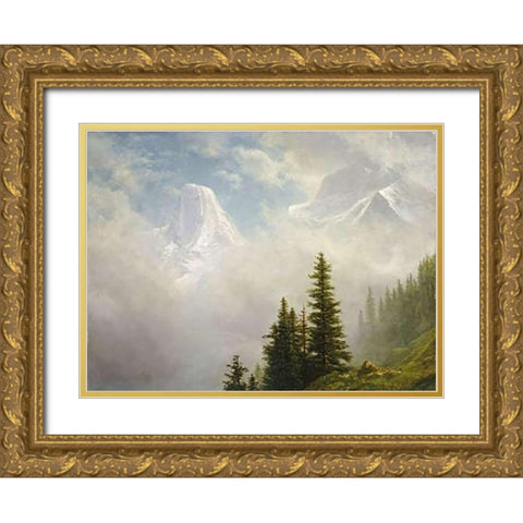 High In The Mountains Gold Ornate Wood Framed Art Print with Double Matting by Bierstadt, Albert