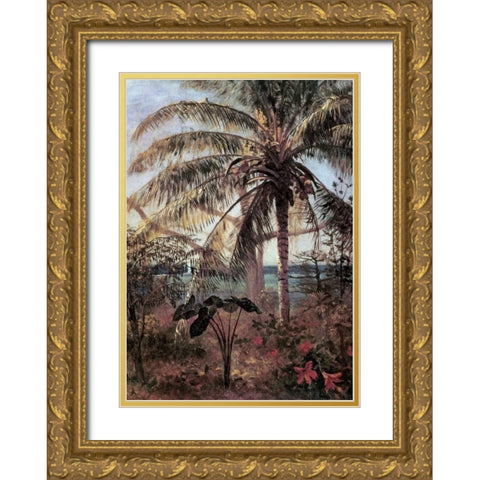 Palm Tree, Nassau Gold Ornate Wood Framed Art Print with Double Matting by Bierstadt, Albert