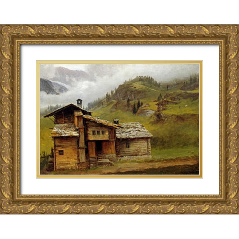 Mountain House Gold Ornate Wood Framed Art Print with Double Matting by Bierstadt, Albert